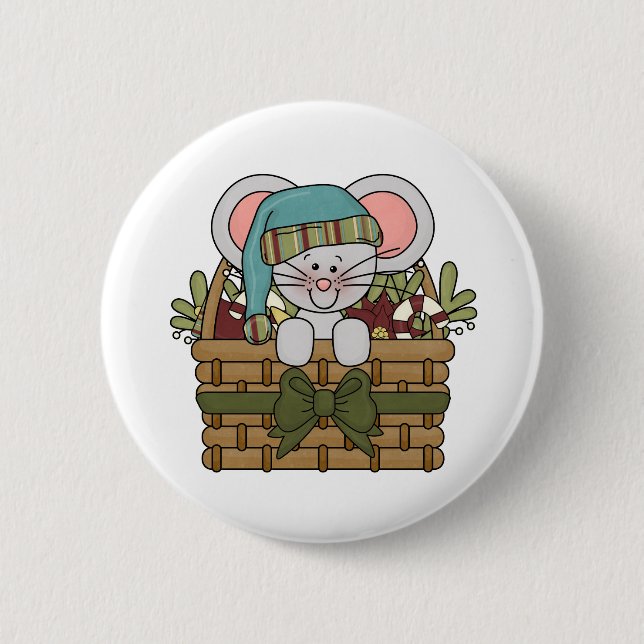 Christmas Mouse in Basket Button (Front)