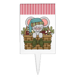 Christmas Mouse in Basket Cake Topper