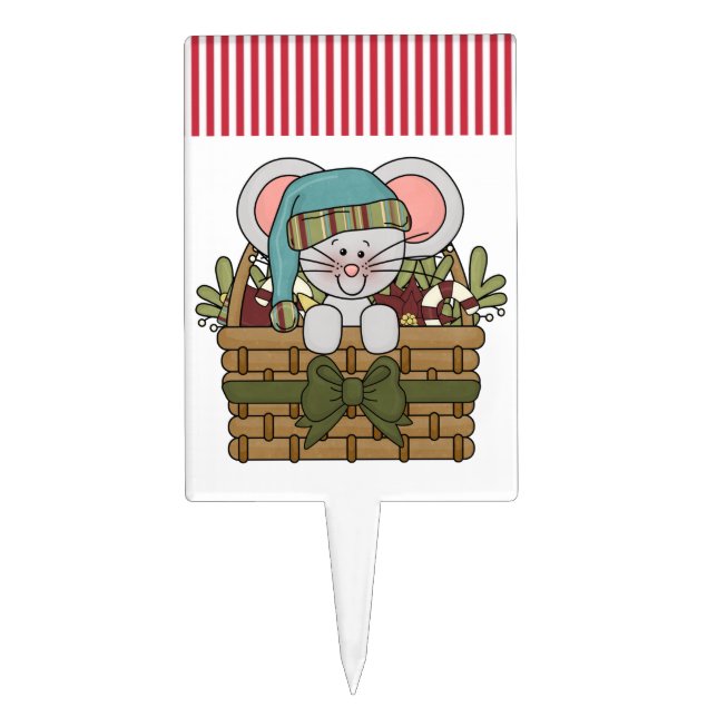 Christmas Mouse in Basket Cake Topper (Front)