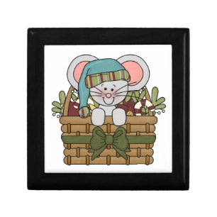 Christmas Mouse in Basket Jewelry Box