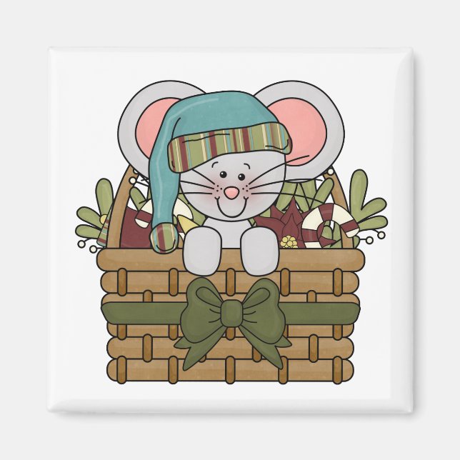 Christmas Mouse in Basket Magnet (Front)