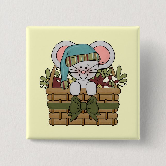 Christmas Mouse in Basket Pinback Button (Front)