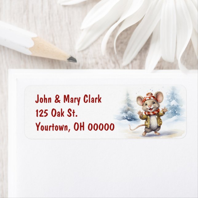 Christmas Mouse In Snowflakes Label (Insitu)