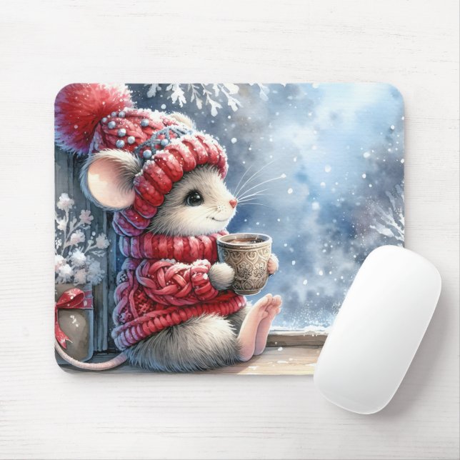 Christmas Mouse In Window Mouse Pad (With Mouse)