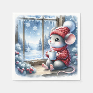 Christmas Mouse In Window Napkins