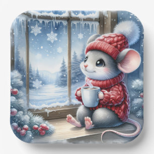 Christmas Mouse In Window Paper Plates