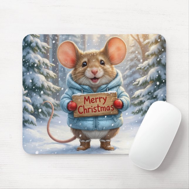 Christmas Mouse In Winter Forest Pad (With Mouse)