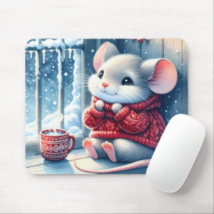 Christmas Mouse In Winter Window   Mouse Pad