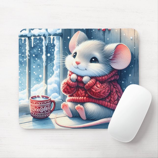 Christmas Mouse In Winter Window   Mouse Pad (With Mouse)