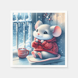 Christmas Mouse In Winter Window Napkins