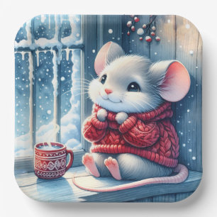 Christmas Mouse In Winter Window Paper Plates