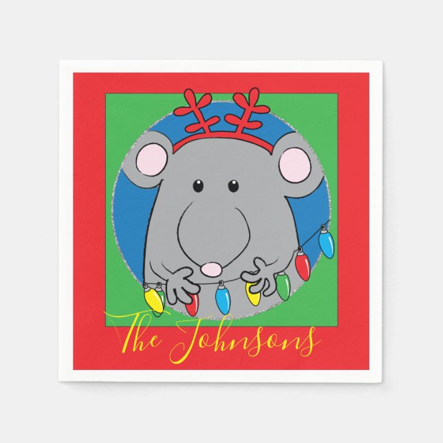 Christmas Mouse Lights Party Napkins (Front)
