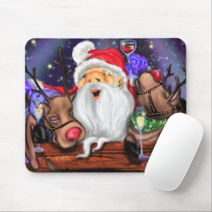Christmas Mouse Pad Gift Santa and Reindeers Fun