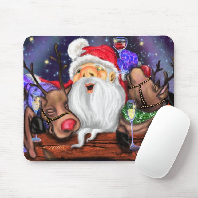 Christmas Mouse Pad Gift Santa and Reindeers Fun (With Mouse)