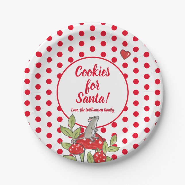 Christmas Mouse Red Polka Dot Custom Santa Cookie Paper Plates (Front)