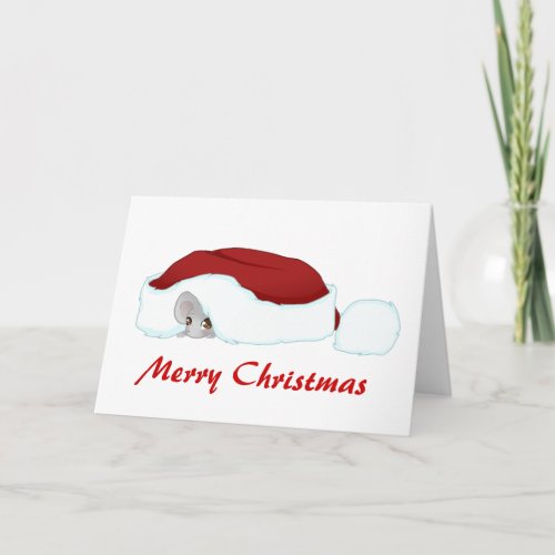 Christmas mouse under the hat holiday card