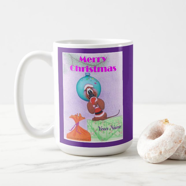Christmas Mouse wishing Merry Christmas  Coffee Mug (With Donut)