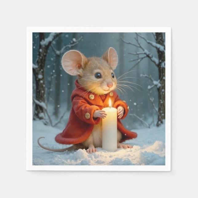 Christmas Mouse With a Candle Napkins (Front)