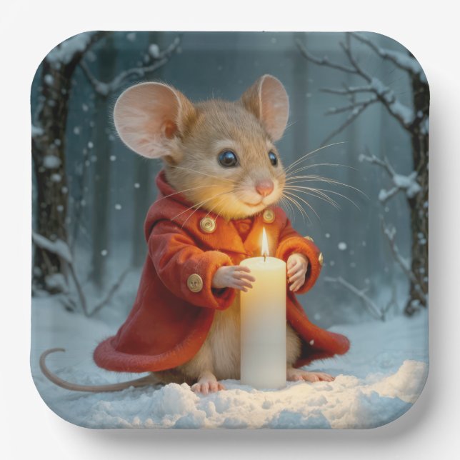 Christmas Mouse With a Candle Paper Plates (Front)