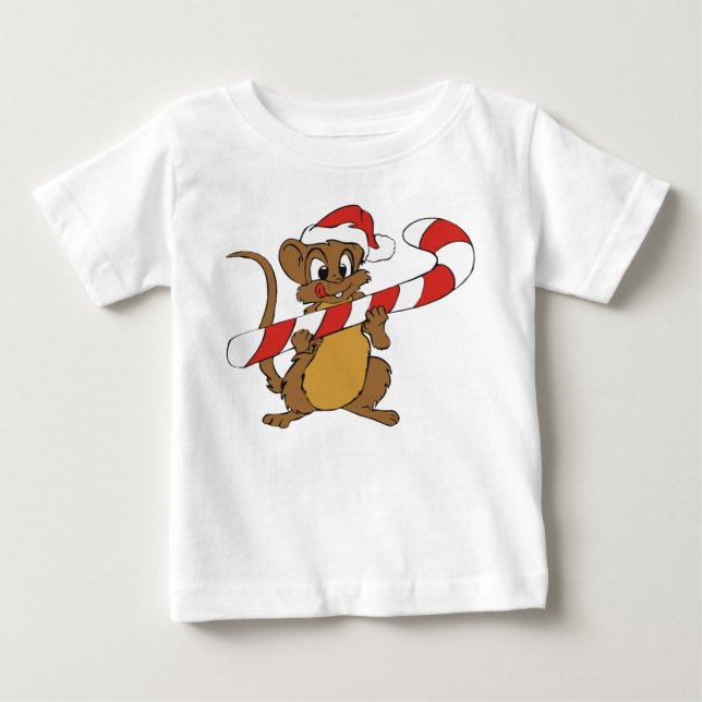 Christmas Mouse With A Candy Cane Baby T-Shirt (Front)