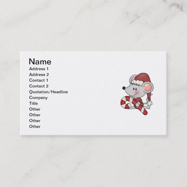 Christmas Mouse With Candy Cane Business Card (Front)