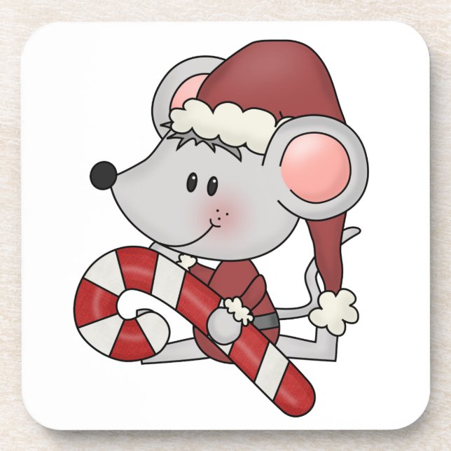 Christmas Mouse With Candy Cane Coaster (Front)