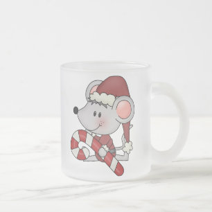 Christmas Mouse With Candy Cane Frosted Glass Coffee Mug