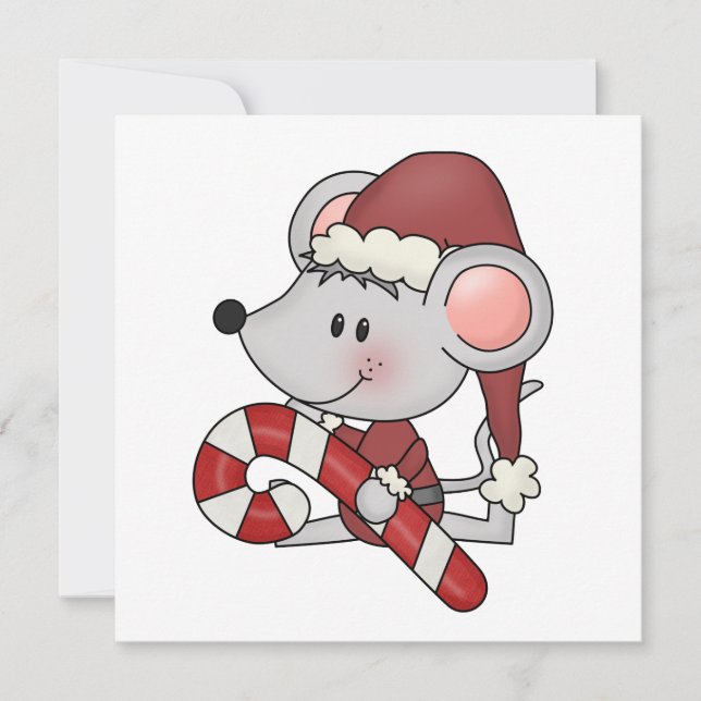 Christmas Mouse With Candy Cane Holiday Card (Front)
