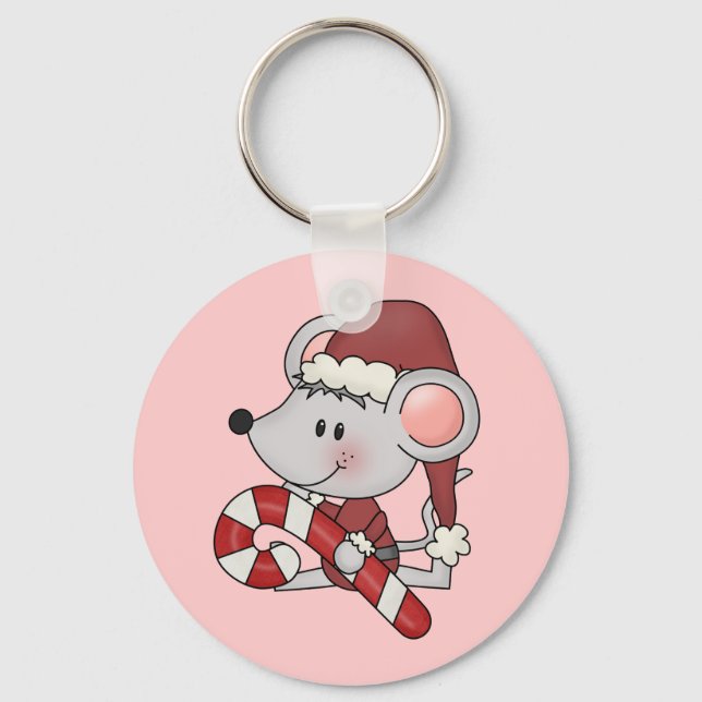 Christmas Mouse With Candy Cane Keychain (Front)