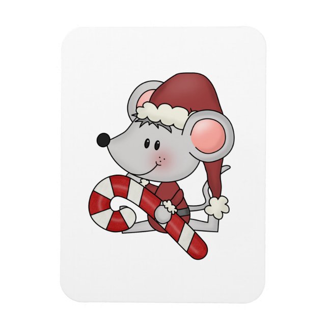 Christmas Mouse With Candy Cane Magnet (Vertical)