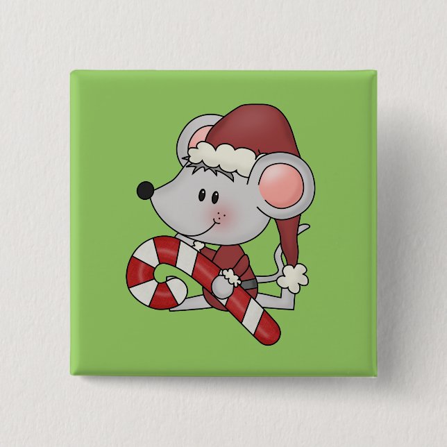 Christmas Mouse With Candy Cane Pinback Button (Front)