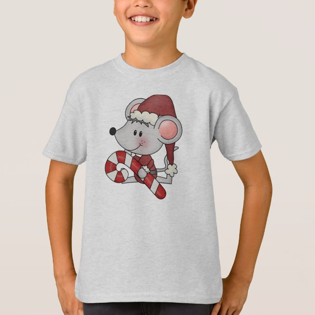 Christmas Mouse With Candy Cane T-Shirt (Front)