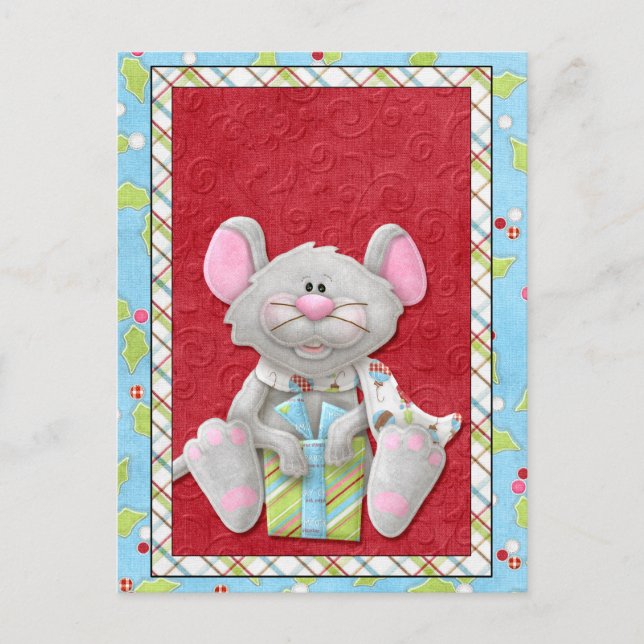 Christmas Mouse With Gift Holiday Cards (Front)