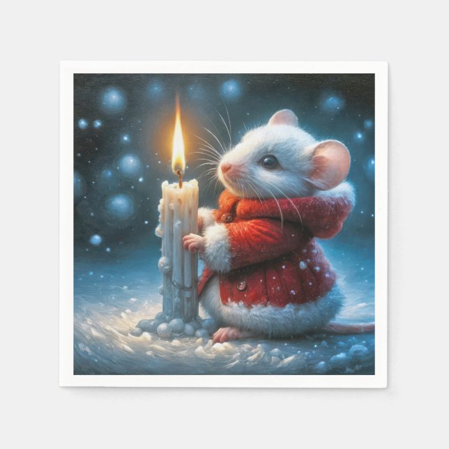 Christmas Mouse With Glowing Candle Napkins (Front)