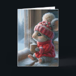 Christmas Mouse With Hot Cocoa Card<br><div class="desc">A small mouse wearing a red knitted sweater sits by a frosty window with a steaming cup.
The inside text can be changed.</div>