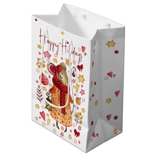 Christmas Mouse with Lantern  Medium Gift Bag