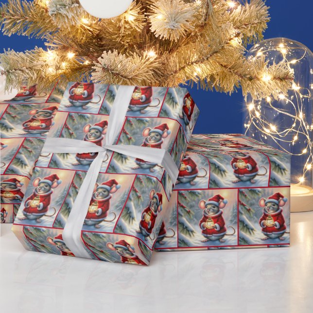 Christmas Mouse With Lantern Wrapping Paper (Holidays)