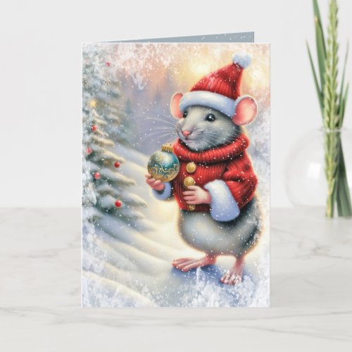 Christmas Mouse With Ornament Holiday Card