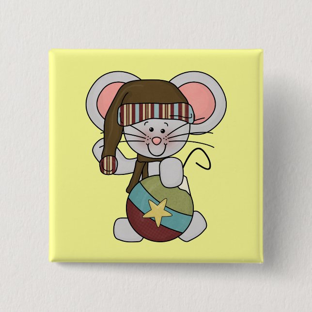 Christmas Mouse With Ornament Pinback Button (Front)