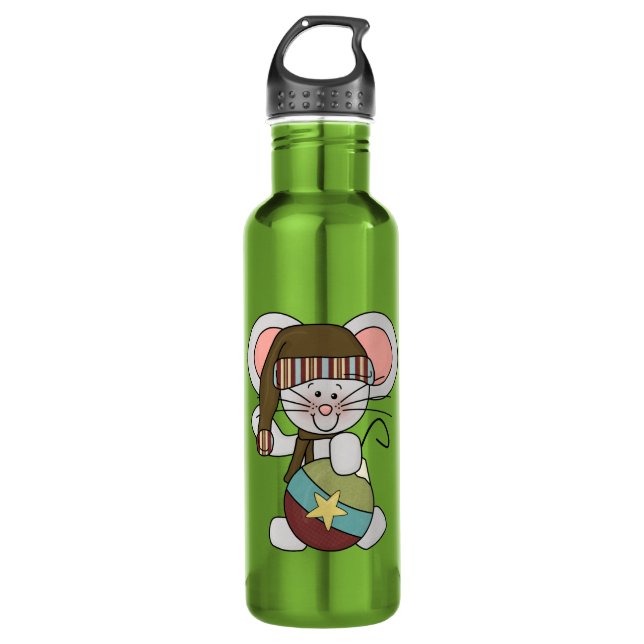 Christmas Mouse With Ornament Stainless Steel Water Bottle (Front)