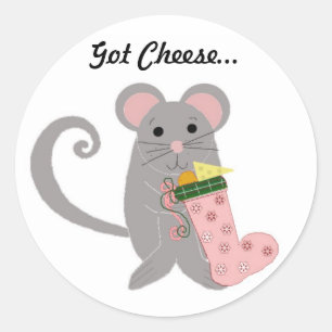 Christmas Mouse with Pink Stocking Classic Round Sticker