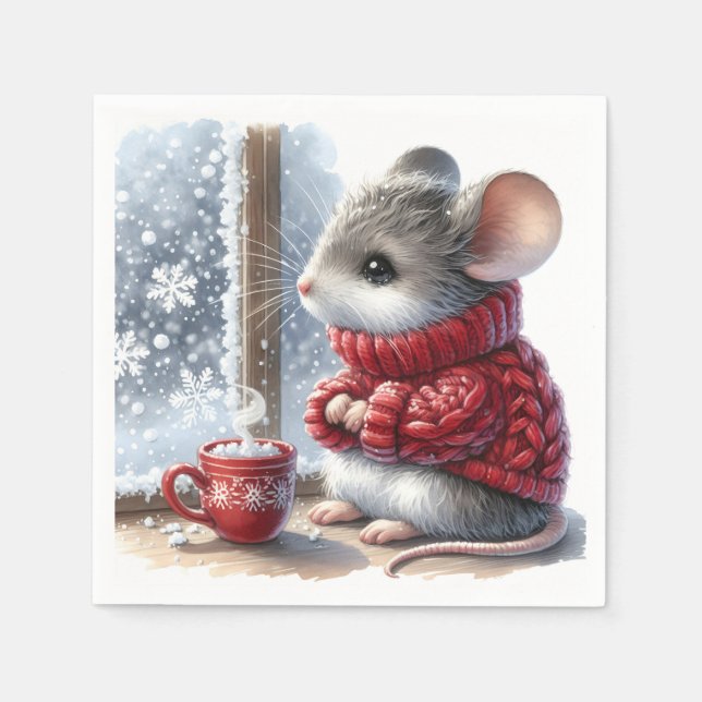Christmas Mouse With Steaming Hot Cocoa Napkins (Front)