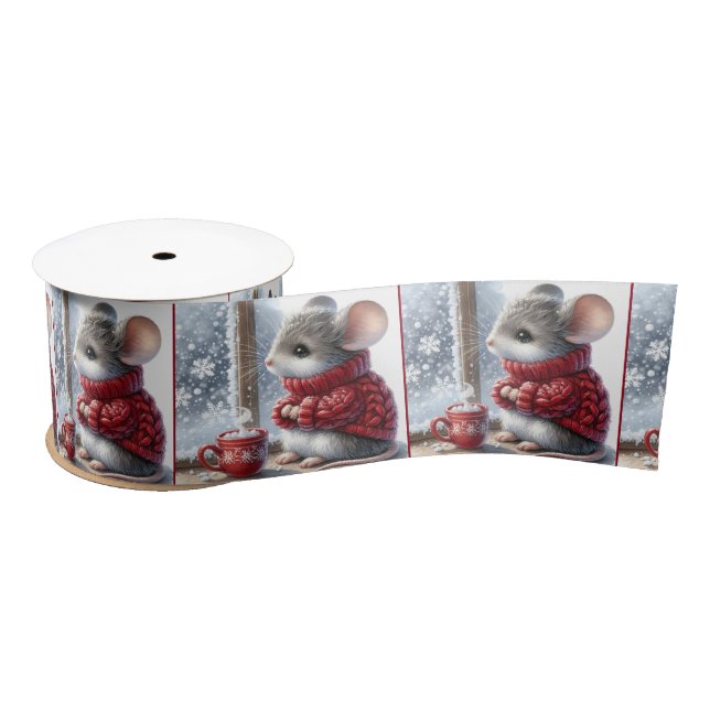 Christmas Mouse With Steaming Hot Cocoa Satin Ribbon (Spool)