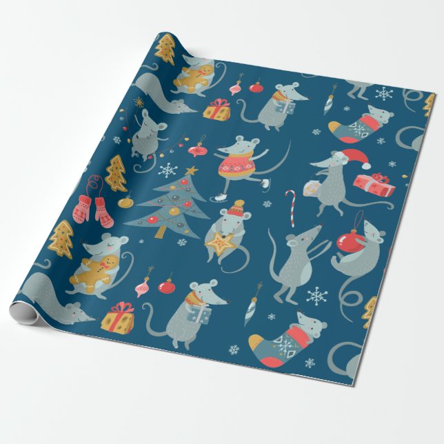 Christmas Mouse Wrapping Paper (Unrolled)