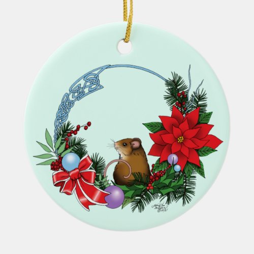Christmas Mouse Wreath Ceramic Ornament