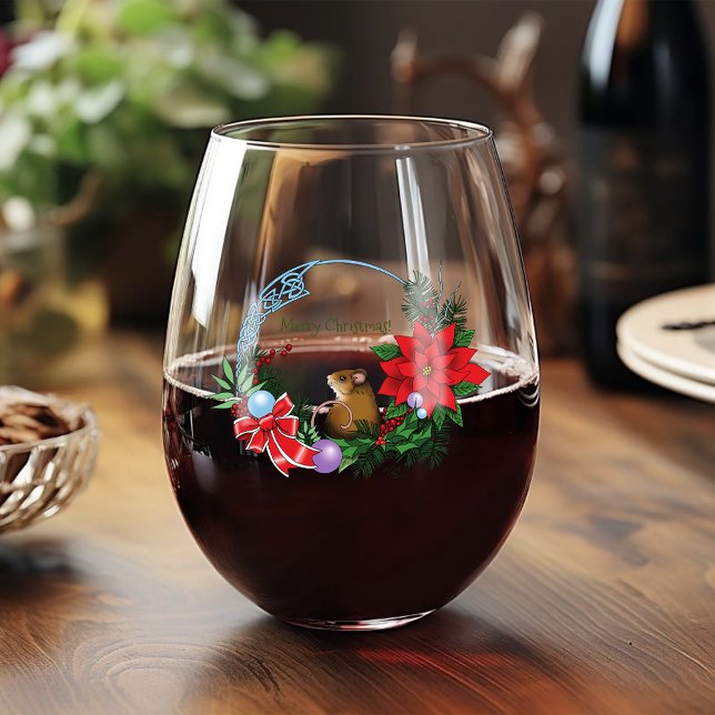 Christmas Mouse Wreath Stemless Wine Glass (Creator Uploaded)