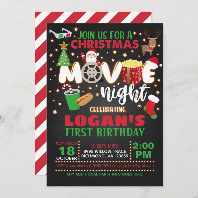 Christmas Movie Birthday Invitation (Front/Back)