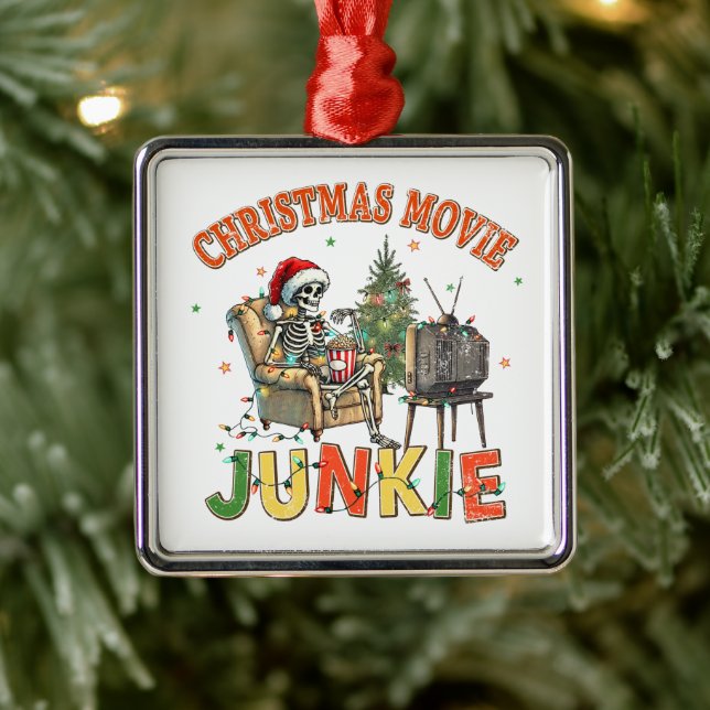 Christmas Movie Junkie Metal Ornament (Tree)