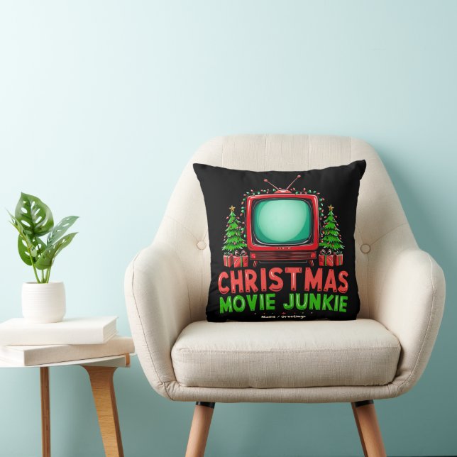  Christmas Movie Junkie Retro Holiday Funny Matchi Throw Pillow (Chair)