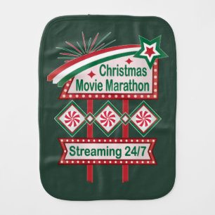 Christmas Movie Marathon Retro Marquee Festive Baby Burp Cloth